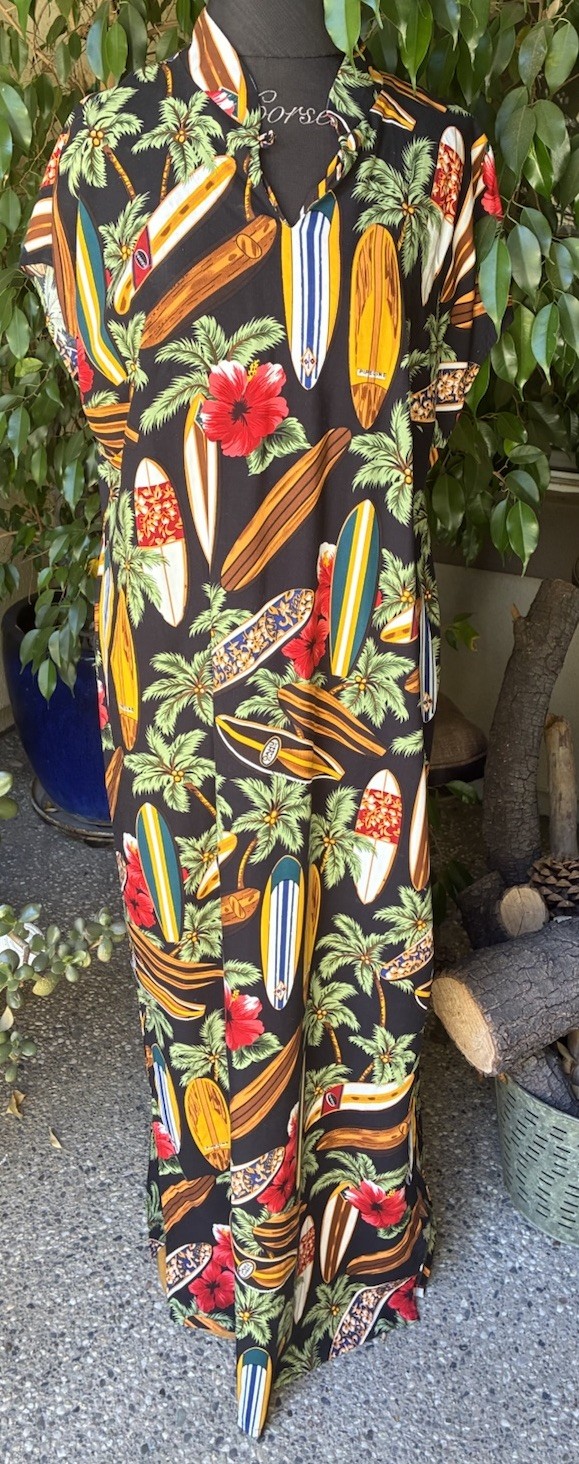 Gorgeous Vintage Hilo Hattie Hawaiian Surfboard & Hibiscus Maxi Sz Large
