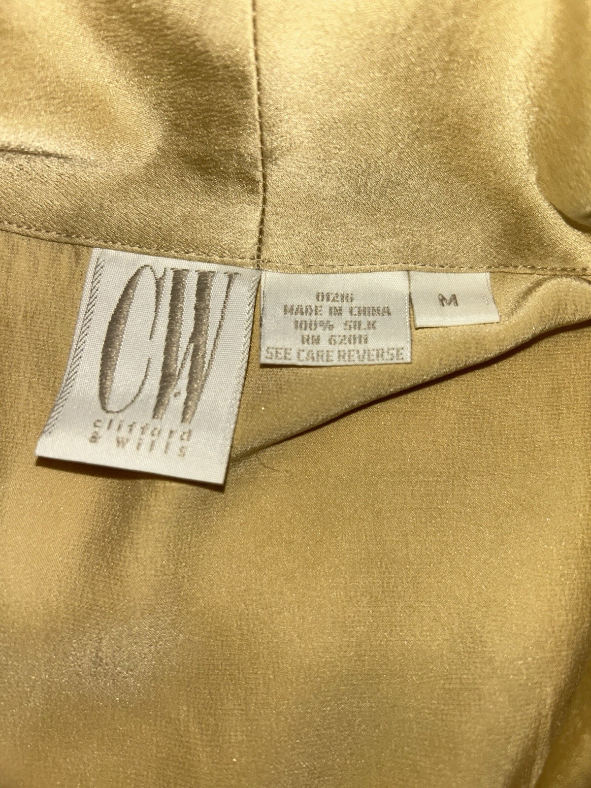 Vintage Clifford & Wills Button Down Vest Tunic 100% Silk Gold Butter Yellow M