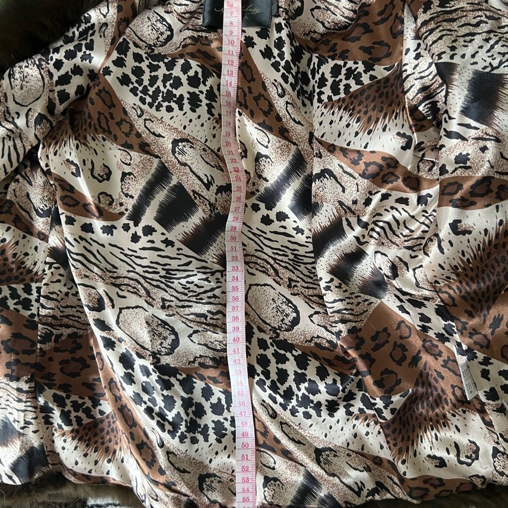 Vintage Brown-Green Real Rabbit & Fox Fur Jacket with Ring Details | Size M