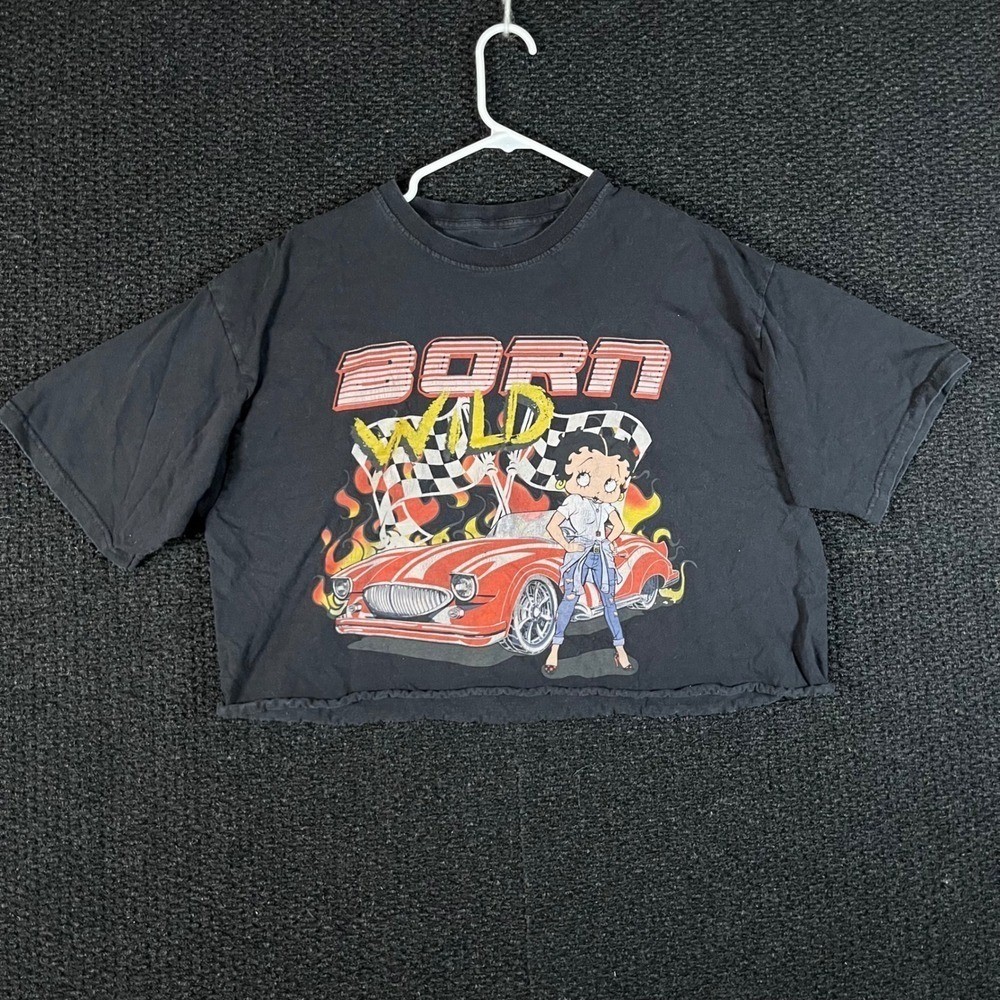 Betty Boop Born WildRace Car Black Graphic Cropped Tee Women’s Size XL