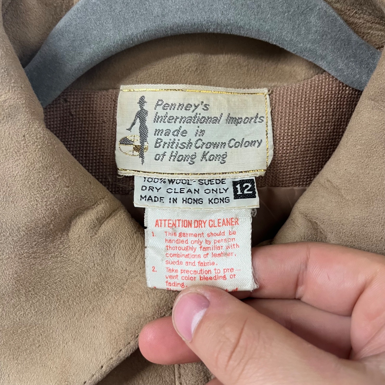 Vintage 1970s Penneys Suede Leather Car Coat Size 12 Brown Rib Knit Wool Medium