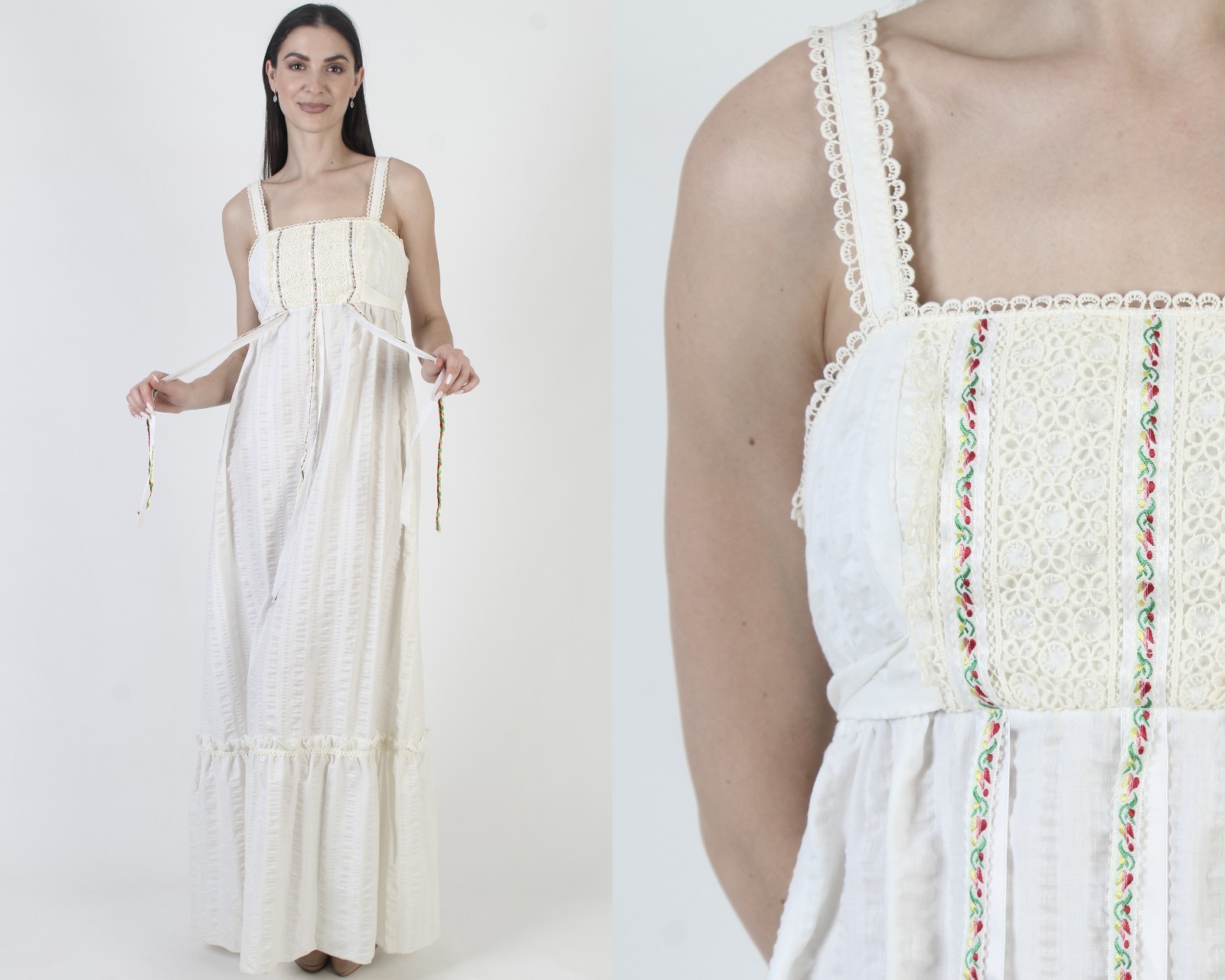 Vtg Deadstock Act 1 Prairie Dress White NWT 70s Boho Peasant Wedding Sundress