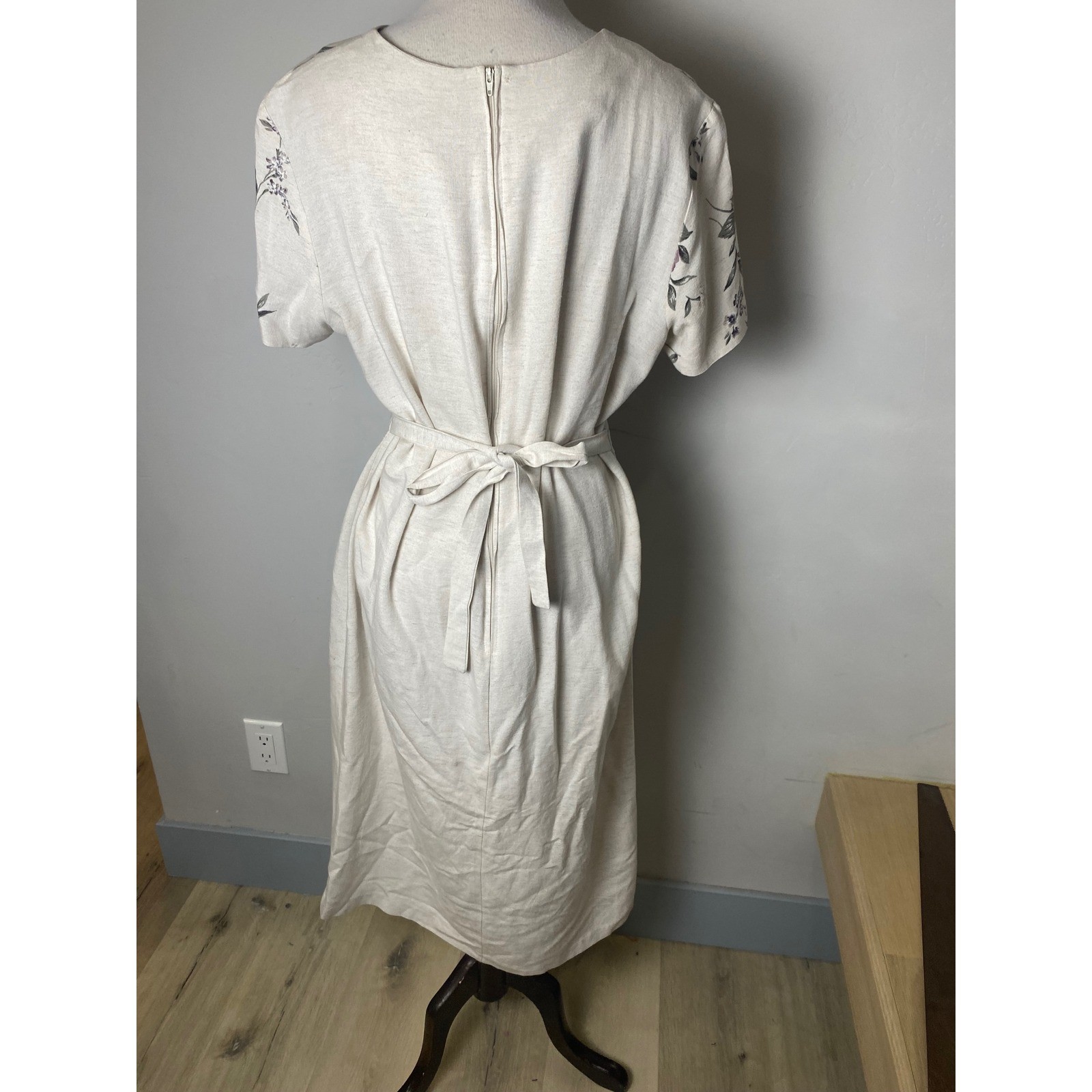 Vintage Miss Dorby Petites Floral Midi Dress Cream Purple 80s 90s Cottagecore