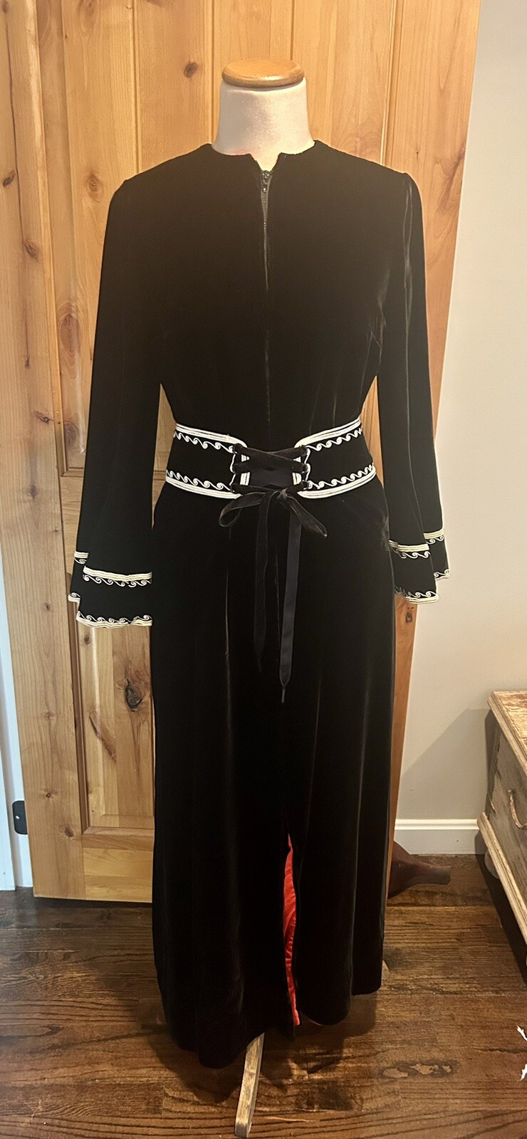 Vintage 60s Maxi Dress Velvet Black Caftan Mr Mort by Stan Herman Sz 10/12