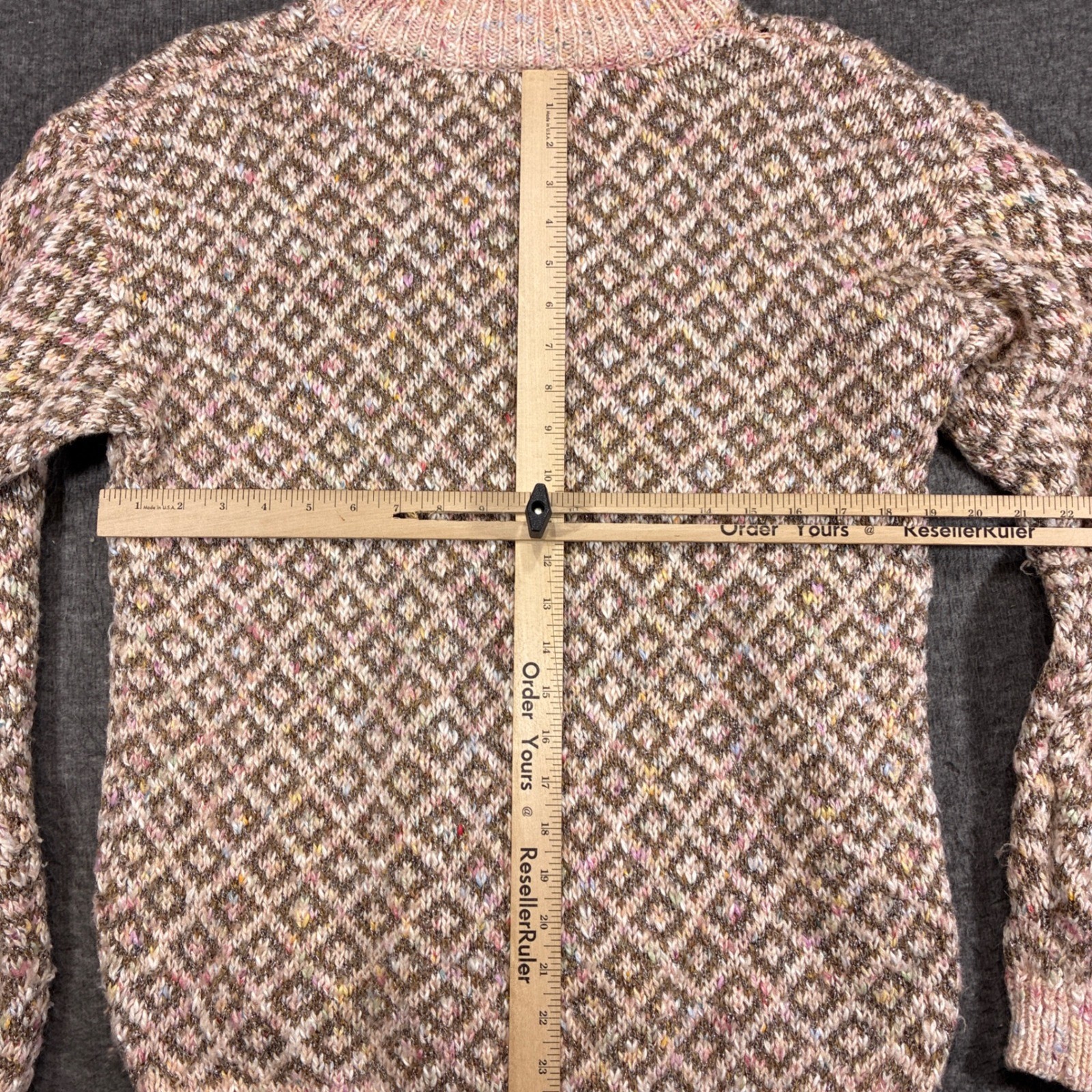 Vintage Partners by Mervyns Sweater Women Medium Pink Geometric Knit Sparkle 80s
