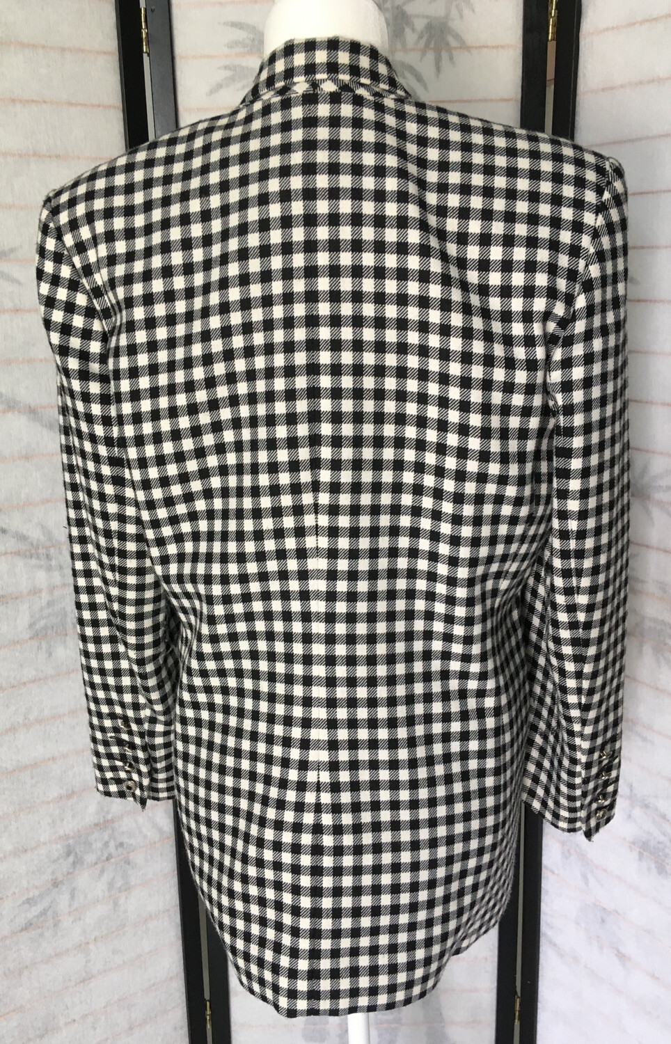 VTG John Meyer Of Norwich Blazer Coat Jacket Sz 12 Houndstooth Wool Embellished