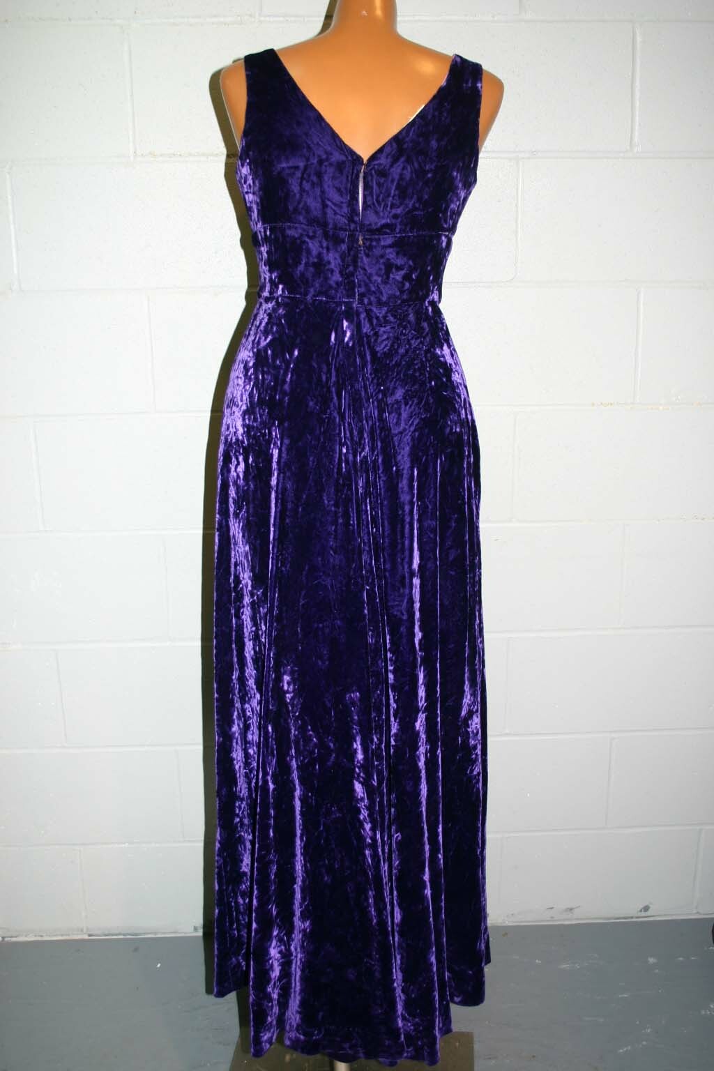 Vtg 60s XS-S Wide Leg Jumpsuit Purple Crushed Velvet PALAZZO PANTS Boho JUMPER