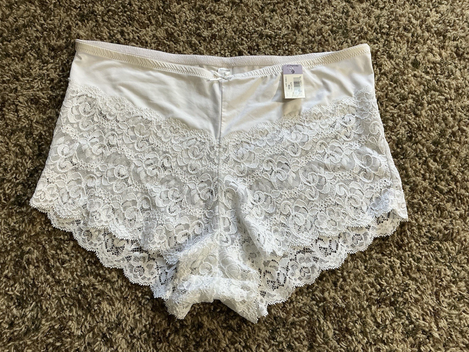Vintage JC Penney Delicates All Over Lace Boy Short Panties White Plus Size 9