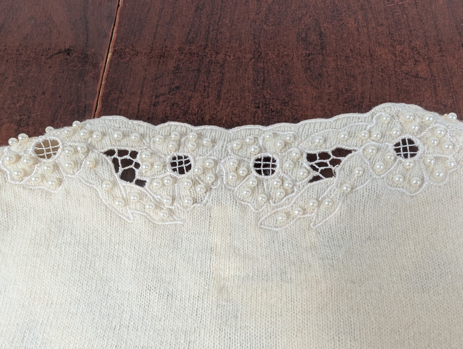 VTG 1950’s Hand Beaded Lined Lambs Wool Angora Cardigan Sweater M Delicate Girly