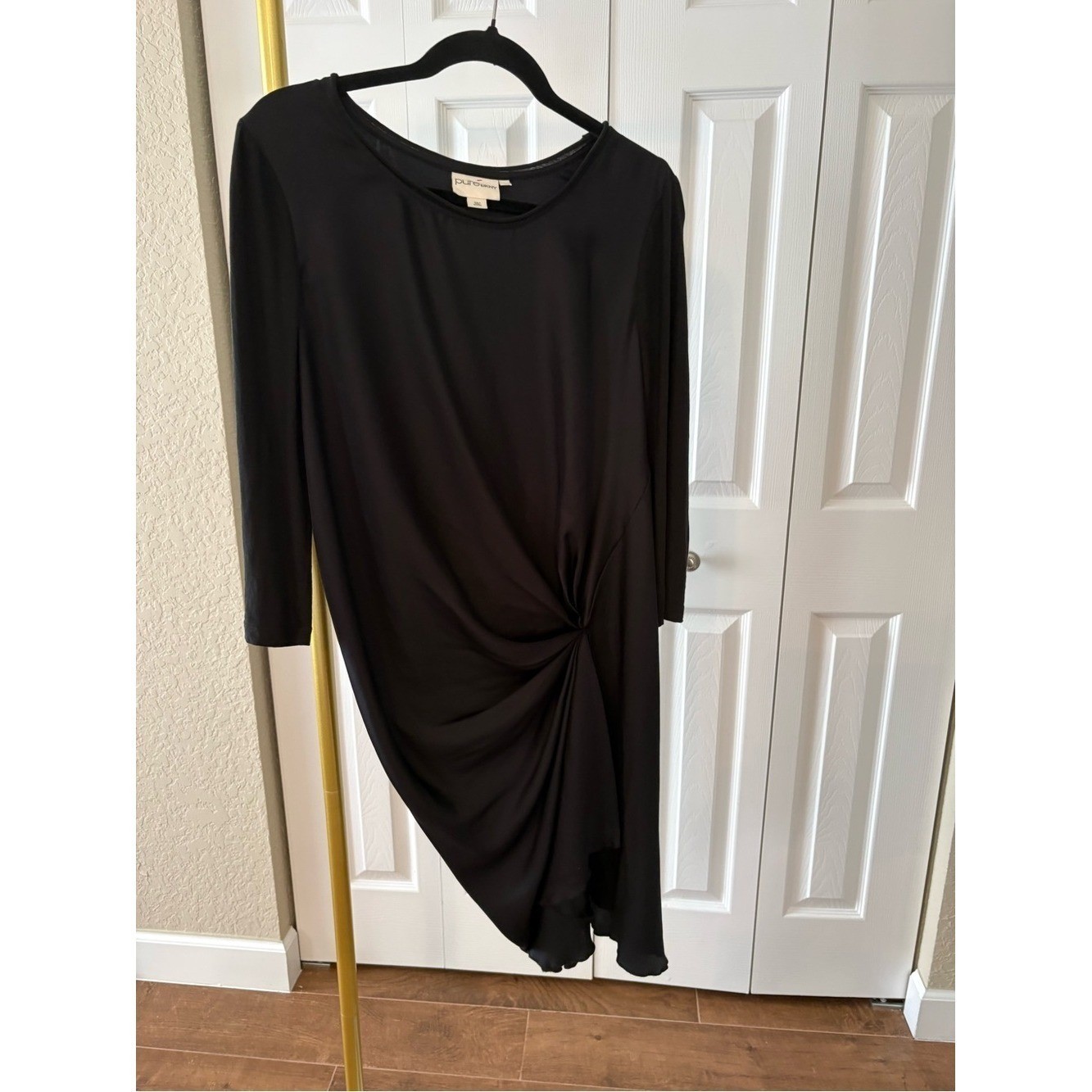 Vintage Pure DNKY Silk Dress Black Size M Twist Front Asymmetric Money Luxury