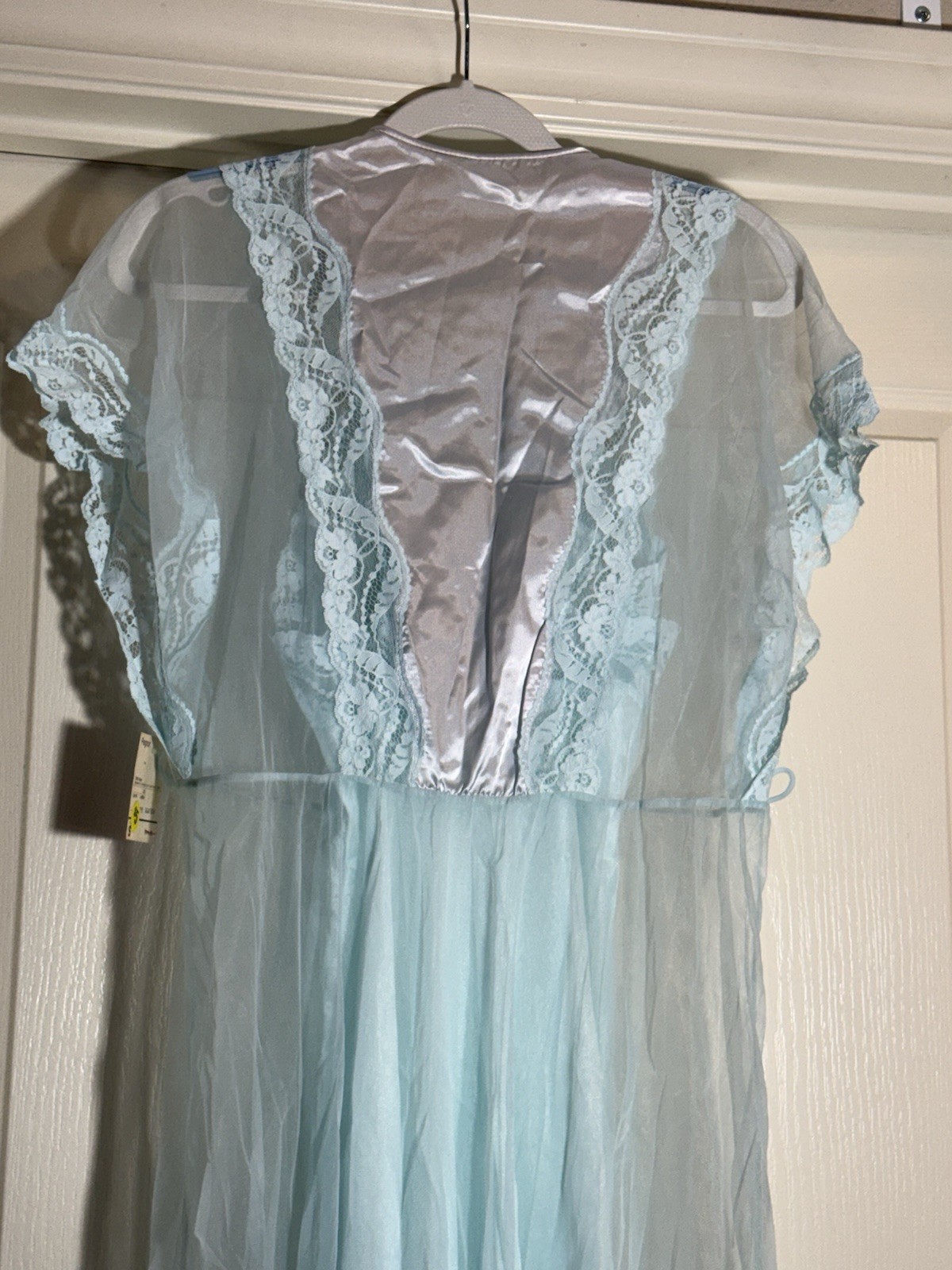 NWT VTG 60s JCPenney Aqua Sheer Peignor Set Sheer Lace Robe & Nightgown NO BELT