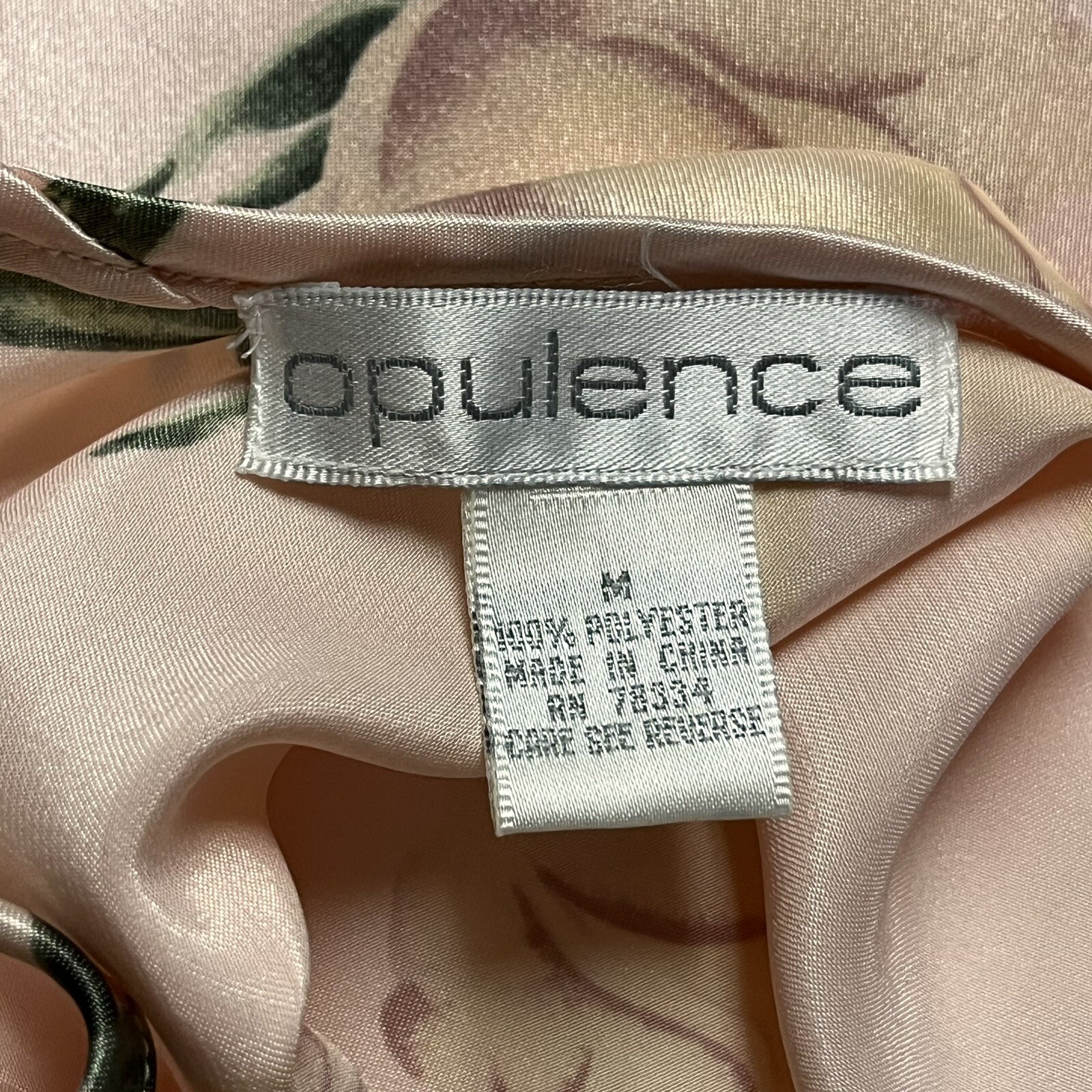 Opulence Pink Floral Satin Chemise w/Fabric Covered Buttons Size Medium