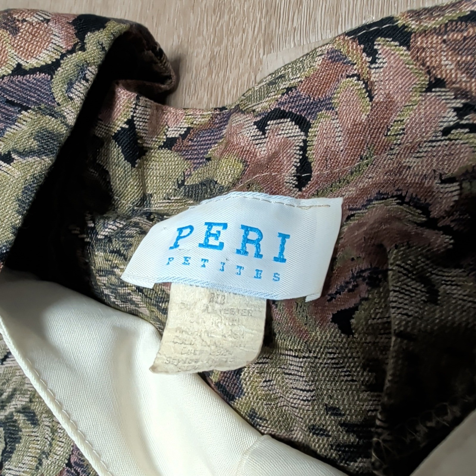 Vintage 80s Peri Petites Floral Tapestry Midi Dress Belted Button Bib Made USA