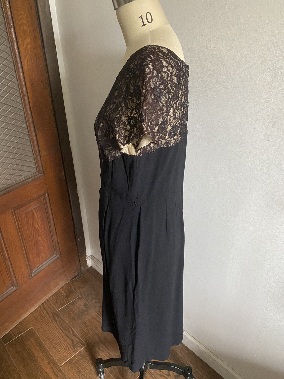 Vintage A Grace Adams Original Dress Lace Union Label Black SS Faux Wrap Med/LG