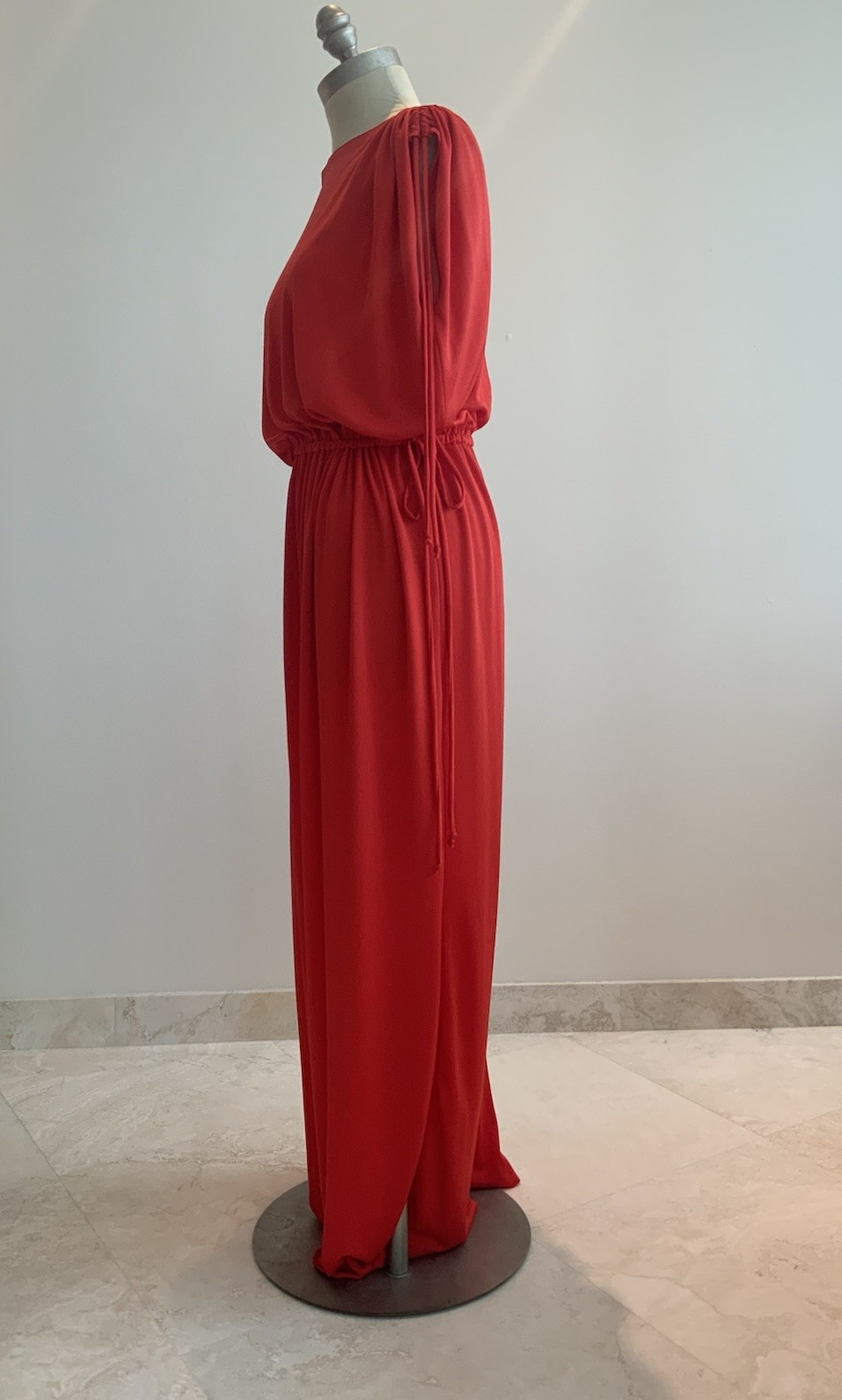 Vtg 70s Red Slinky Jersey Maxi Dress Womens Tere Tereba 4 Malibu Media Sz Sm/Med