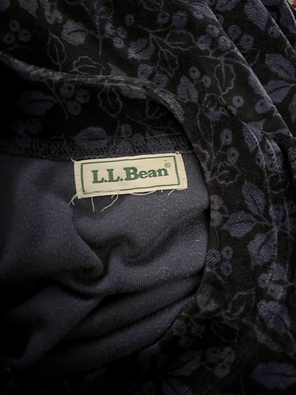 Vintage 90s LL Bean Dress Womens S/M Blue Floral Berries Pullover Midi Velour