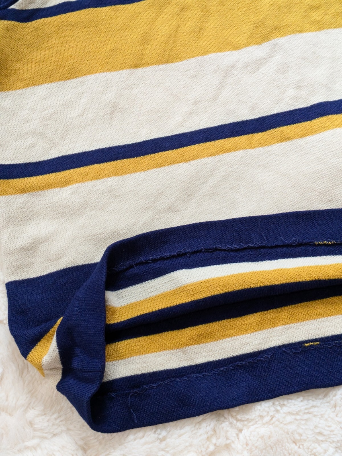 Vintage Mod Mock Neck Sleeveless Knit Layering Top Blue Yellow Stripes Large