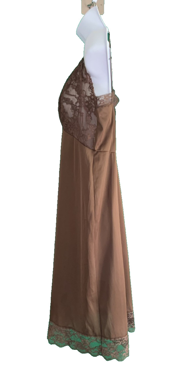 Vtg Van Raalte Chocolate Brown Nylon Full Slip Dress Lace Hem Fairy Grunge Sz 36