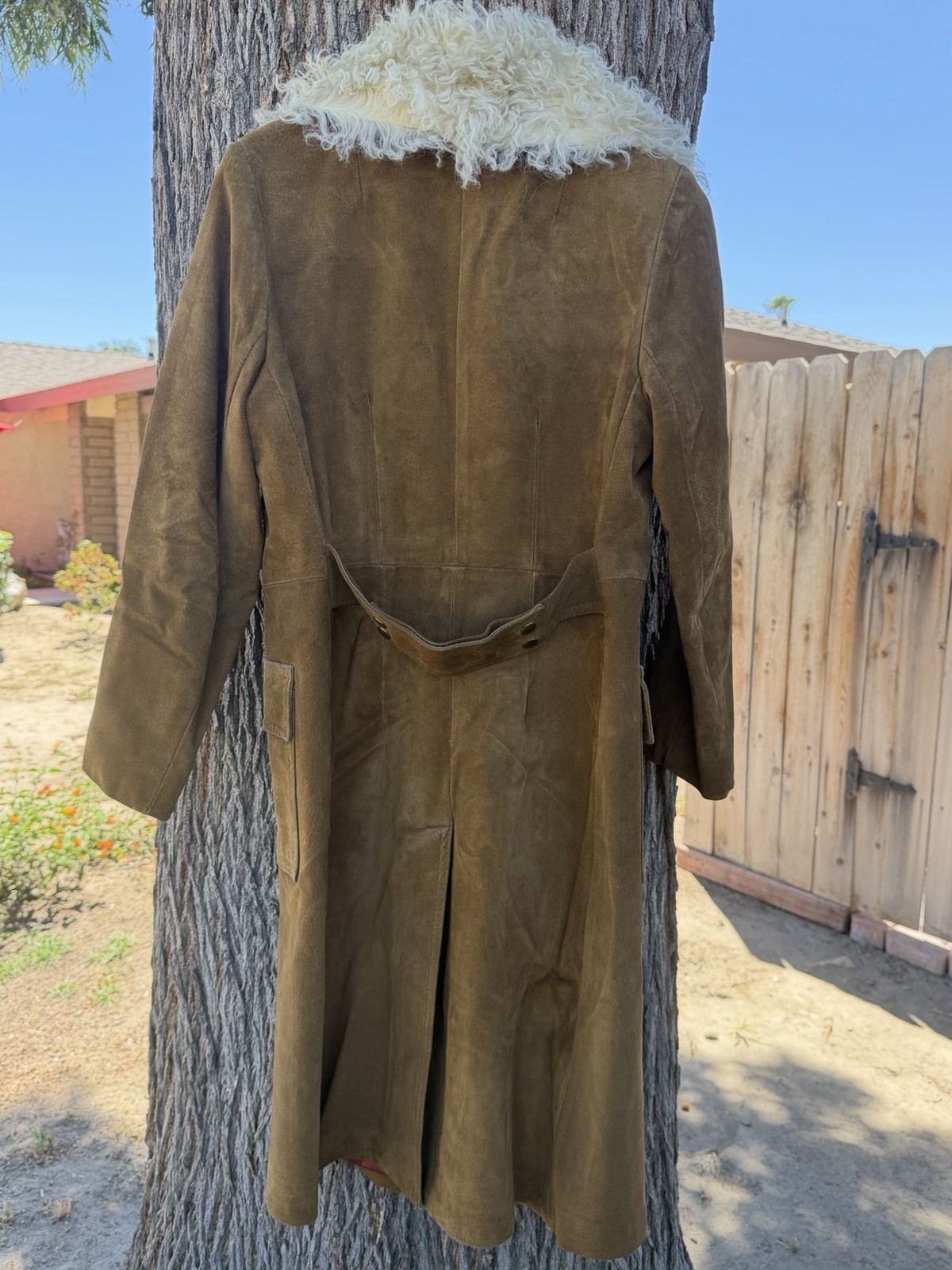 Vintage Rare Jeno de Paris Mid-length Trench Suede Coat -Tibetan Lamb Fur