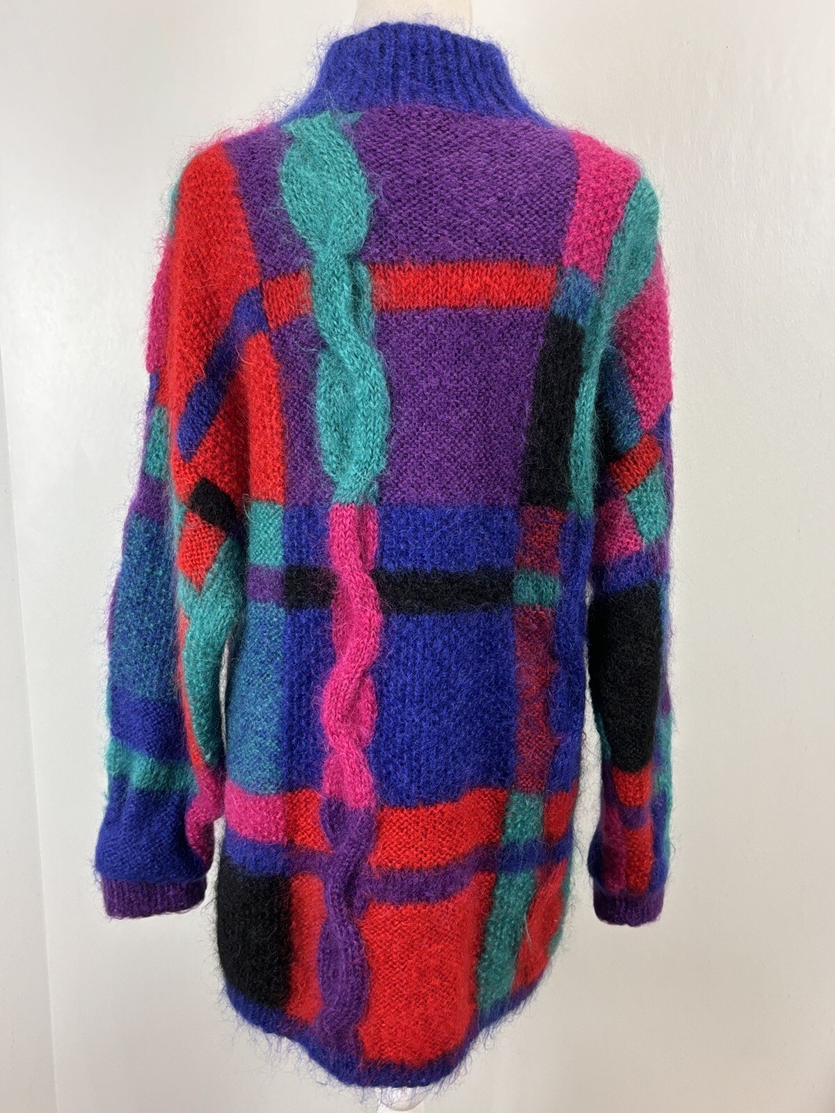 VTG Pop Art Mod Wild Classiques Entier 80% Mohair Tunic Sweater Colorful Large