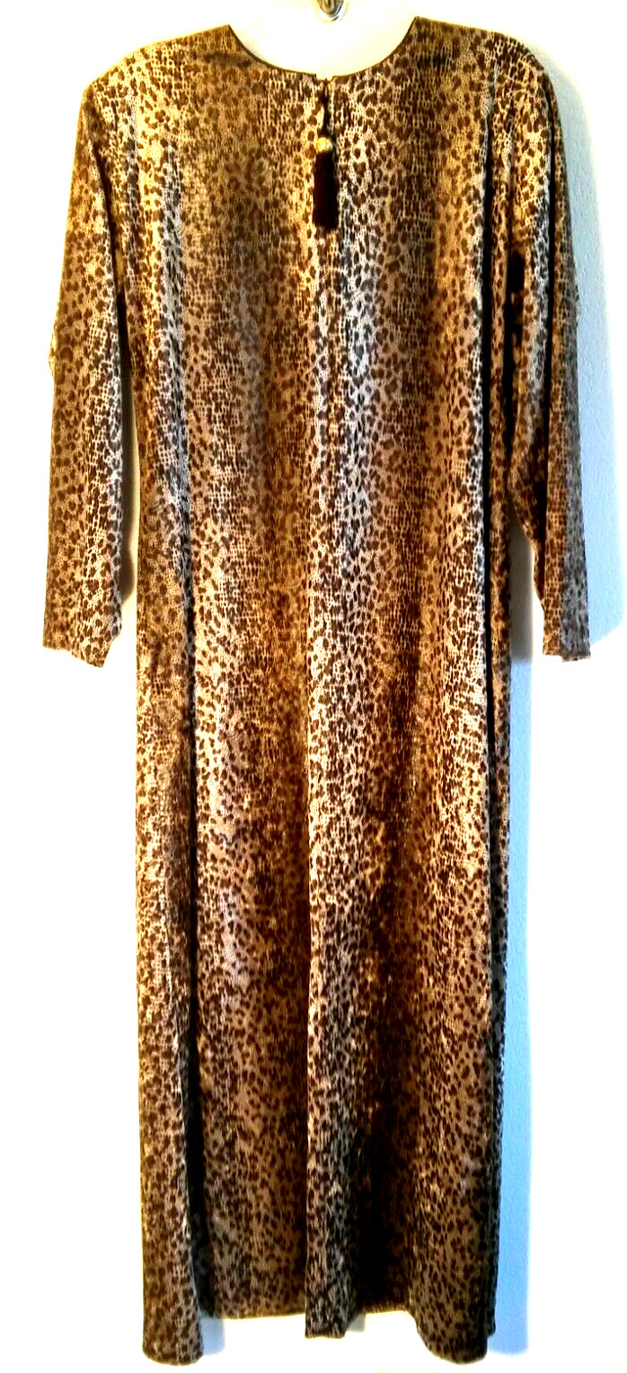 Ruth Norman Vintage Size S Leopard Caftan Housecoat Loungewear Robe zip tassle