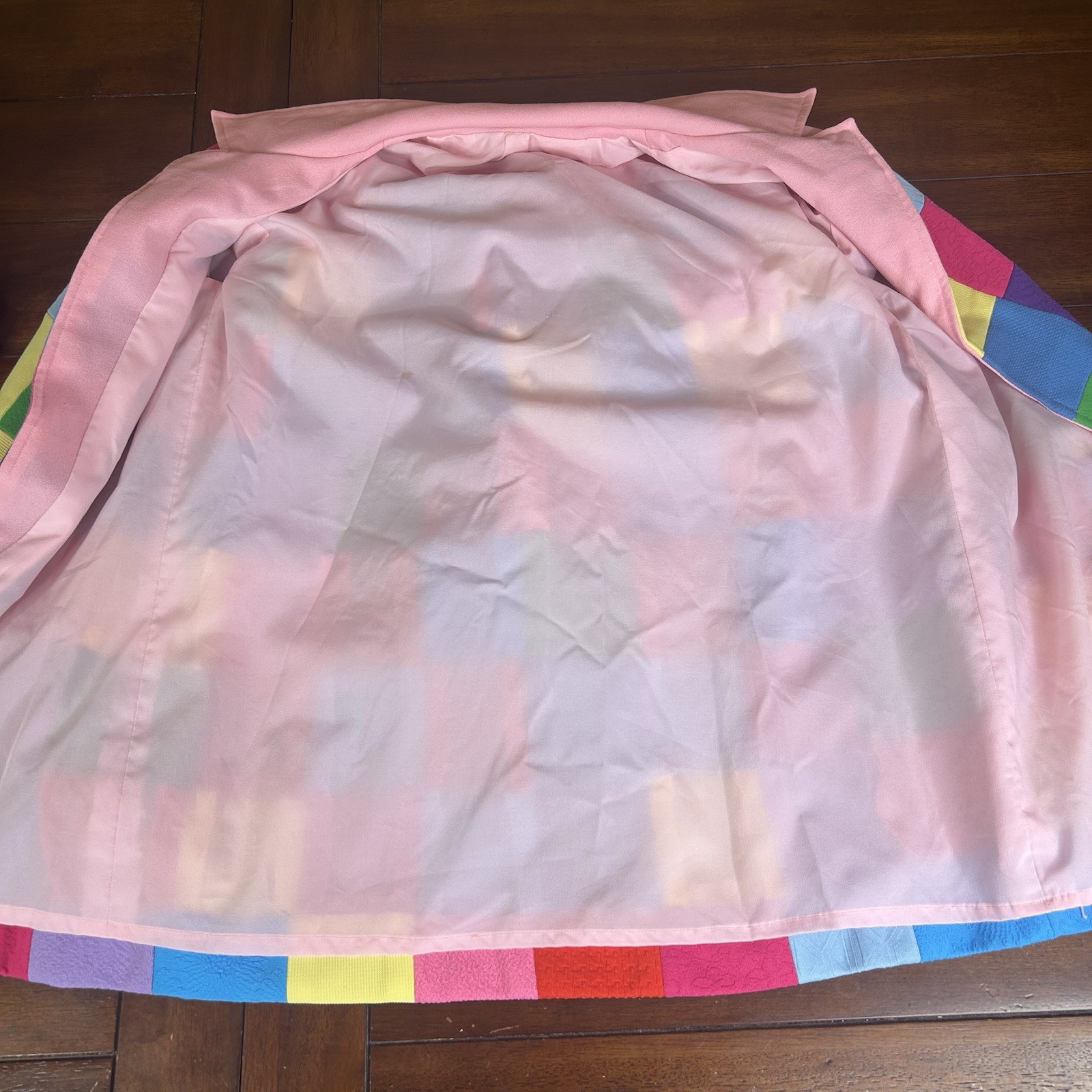 VTG 60s 70s Handmade Women’s Rainbow Polyester Patchwork Open Front Blazer Small
