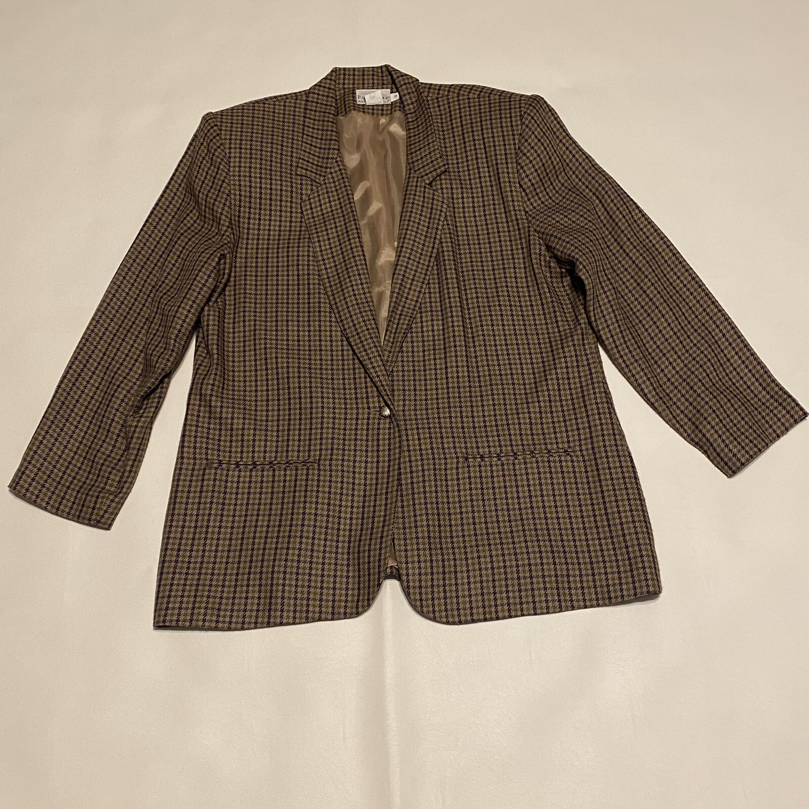Vintage Portrait By Northern Isles Brown Plaid Suit Jacket Size 14 Shoulder Pads