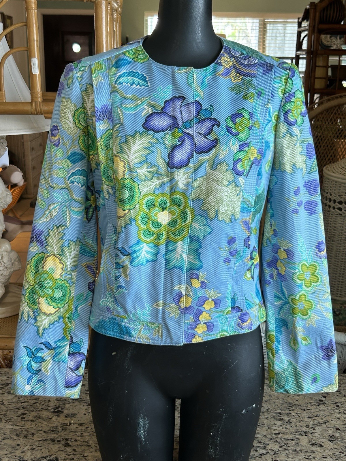 Vintage Carlisle Women’s Floral Corduroy Jacket 6 Fitted Blue Cotton Paisley 90s