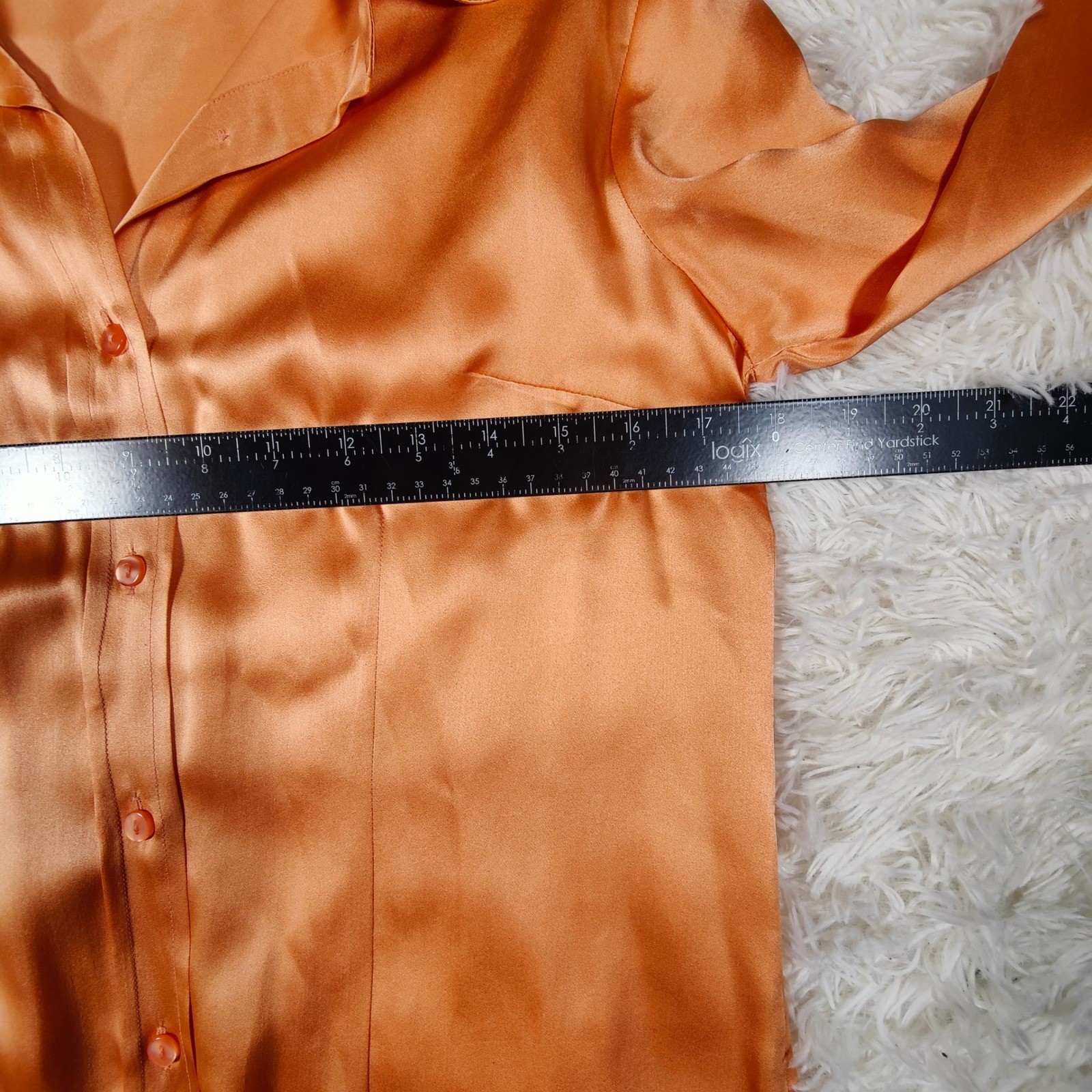 Vintage 90s 100% Silk Satin Button Down Blouse Pink Orange Tailored Womens 6