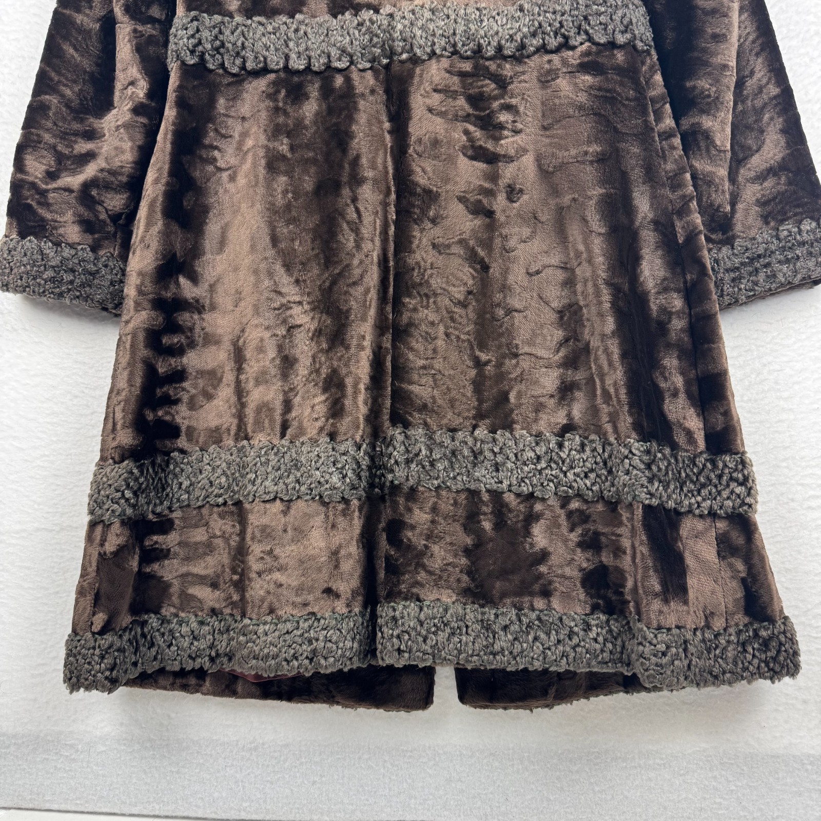 Vintage 70s 80s Country Pacer Womens ~Small Brown Faux Fur Long Brown Coat Fancy