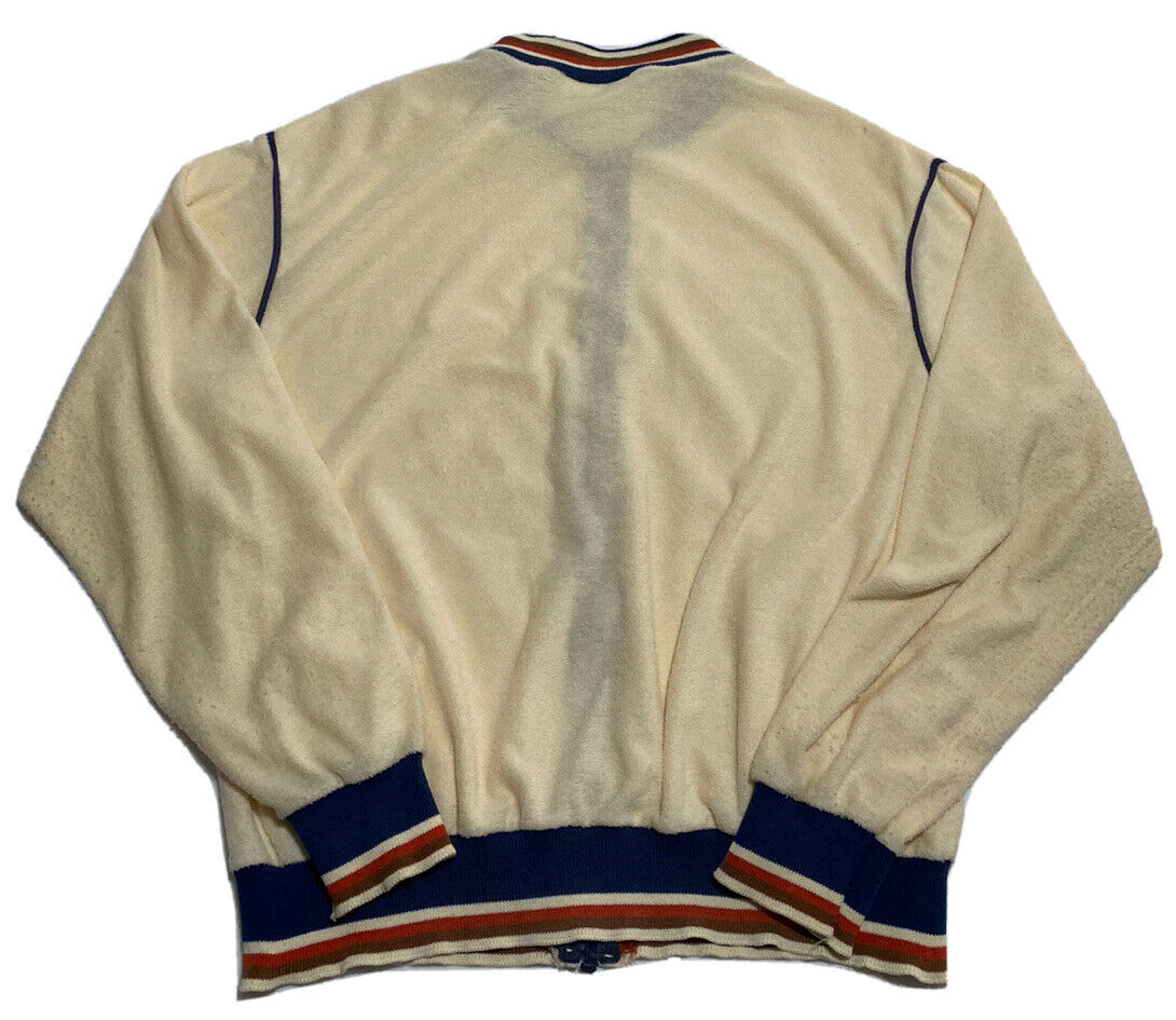 Vintage Terry Cloth Zip Up Sweater Cream Size Small 20 X 24 Talon Zip F2?