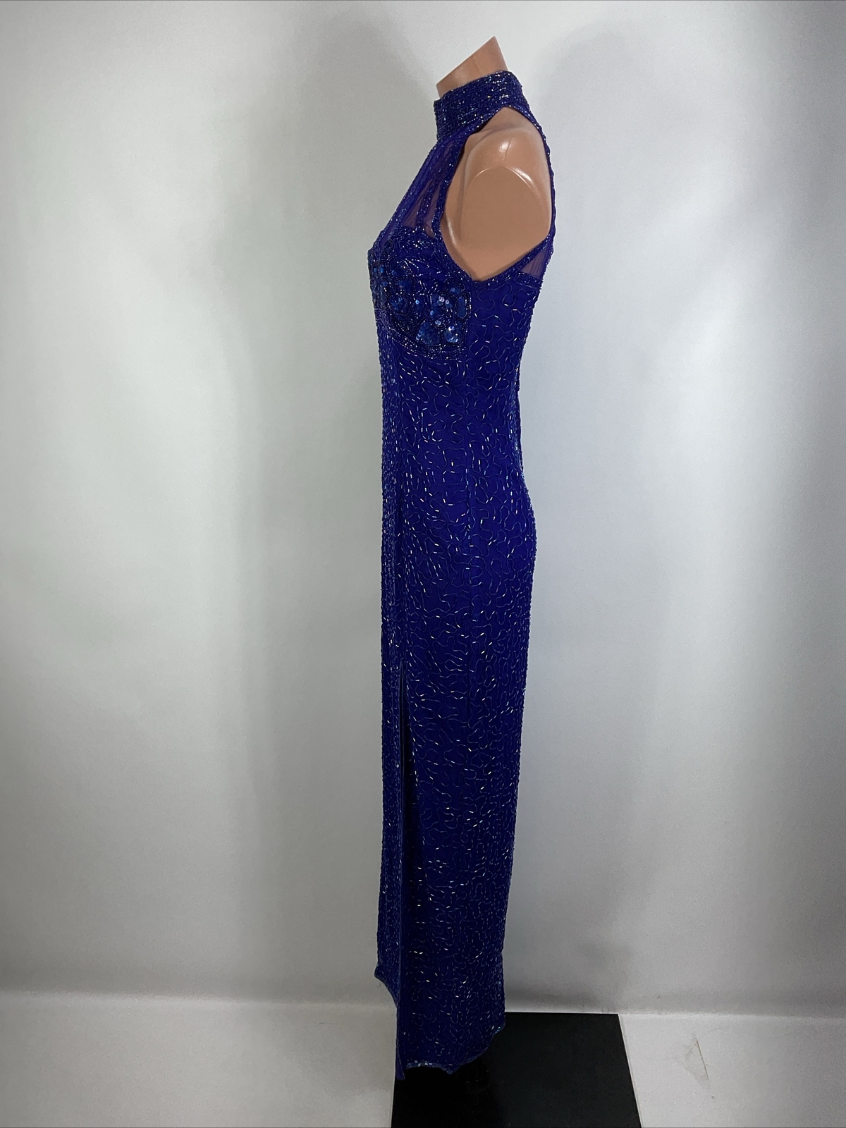 Vtg 90s y2k Papell Boutique Evening Dress 4 Silk Beaded Maxi Gown Fairy Prom