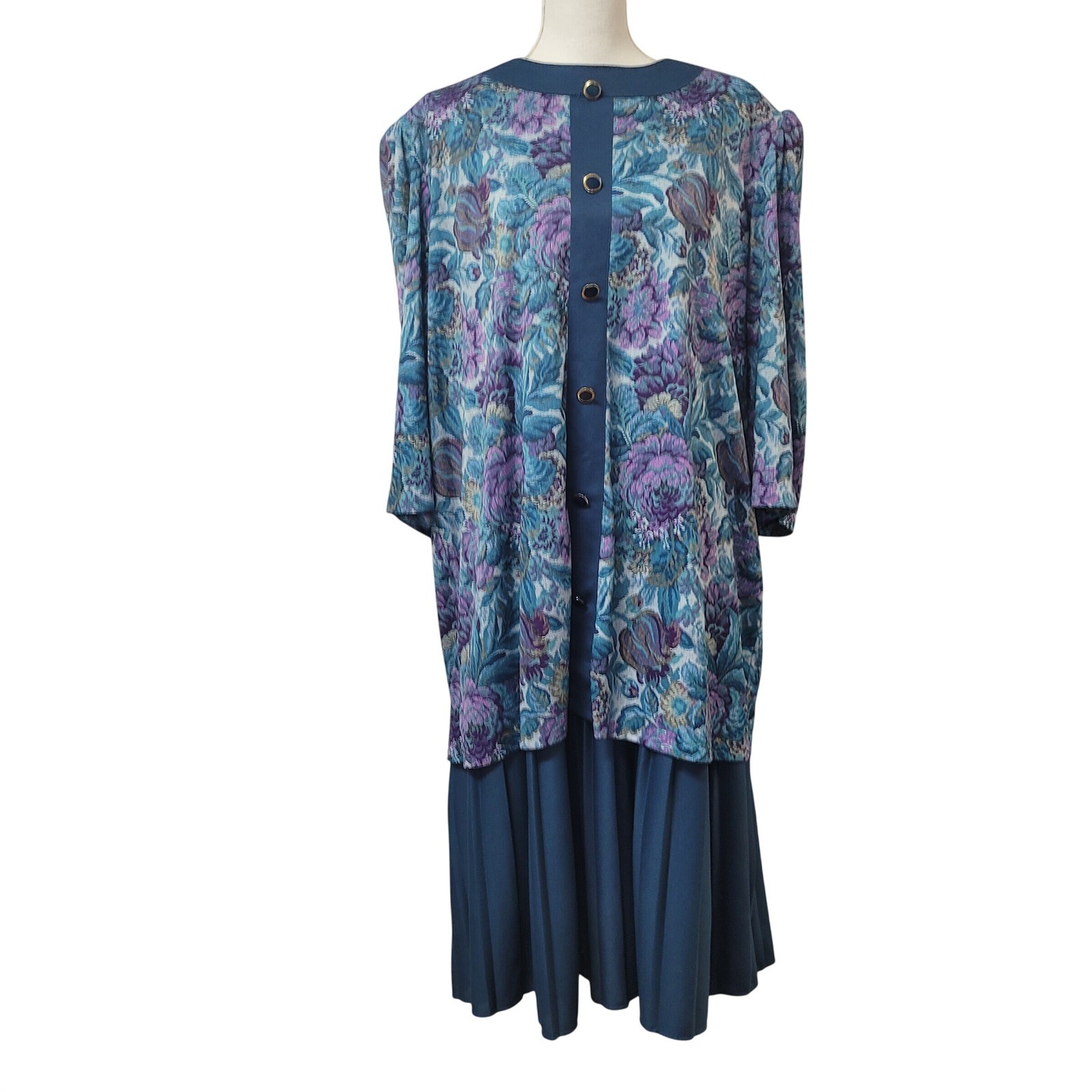 Classic Apparel Ltd Vintage Floral Pleated Midi Dress Blue Purple 20W