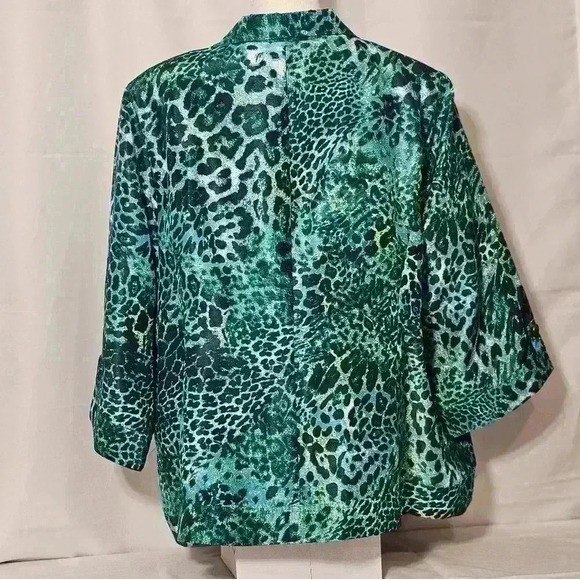 Added Dimensions Womens Top Jacket Colorful Blue & Black Animal Print