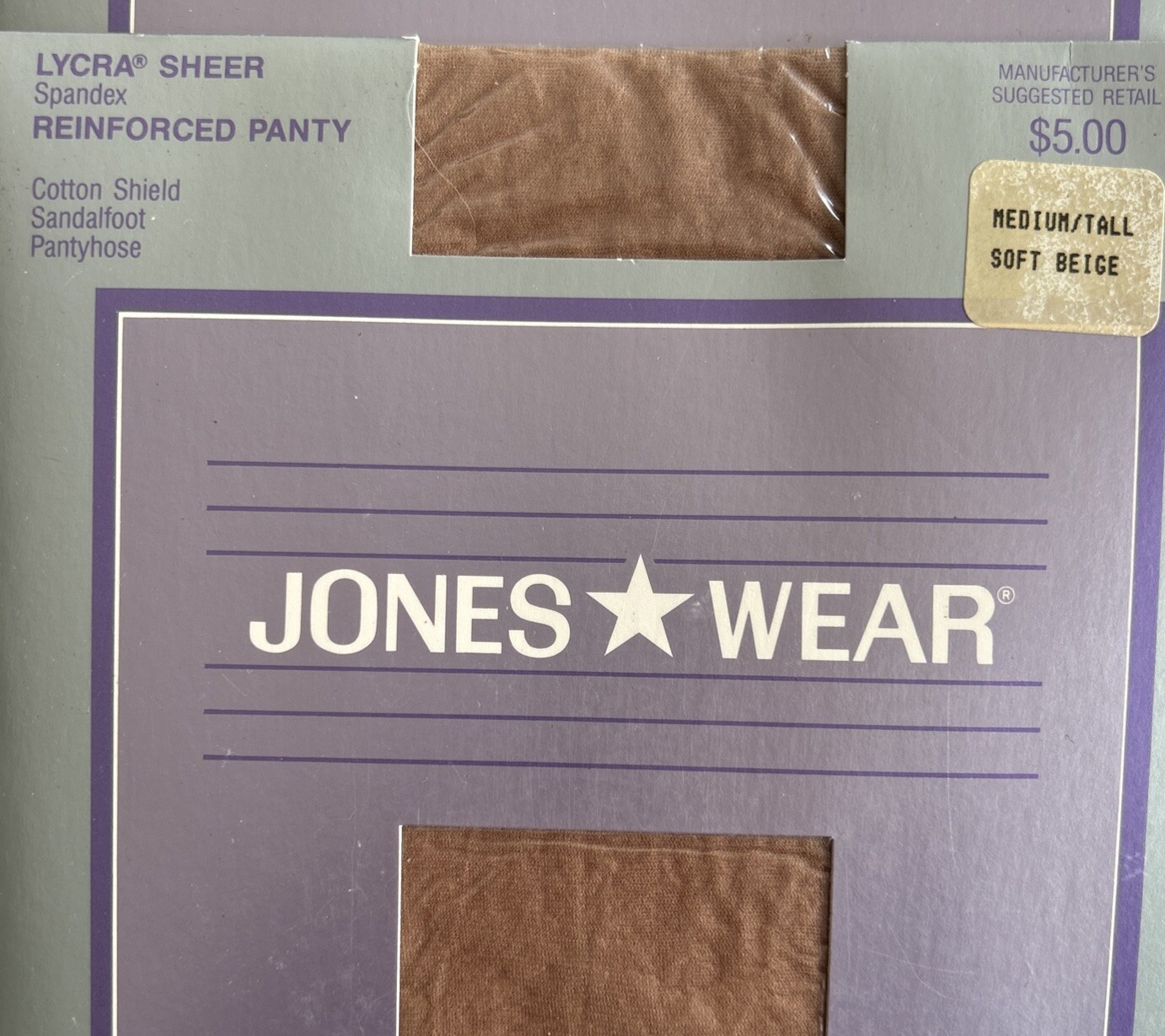 Jones wear pantyhose medium Tall reinforced panty Sandlefoot Soft Beige Vintage