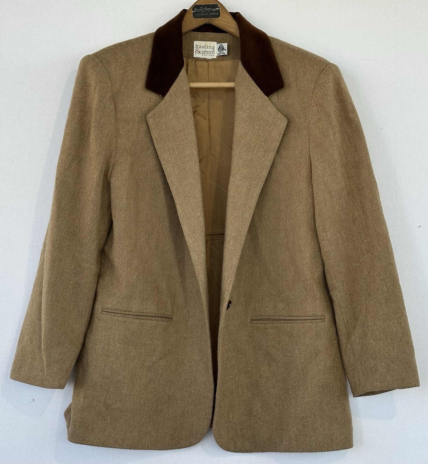 VTG Wool Velvet Blazer Brown Business Women’s 14 Petite Retro Office
