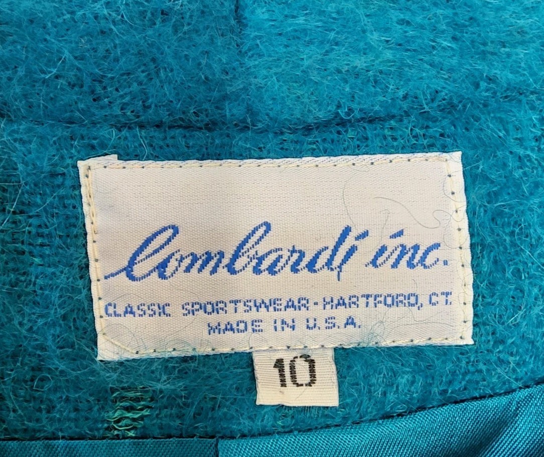 Vintage Lombardi Inc. Womens Mohair Blazer Jacket Open Front Teal Blue Sz 10