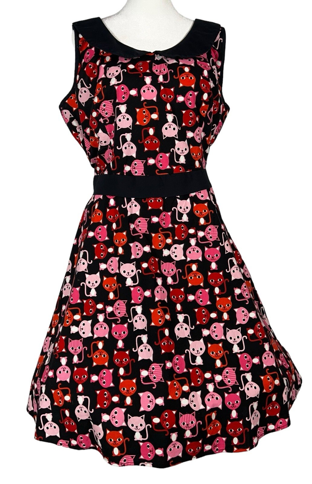 Retro Kitty Cat Atomic Twee Vtg Dress Rockabilly Pin Up Swing Mod Cotton XL