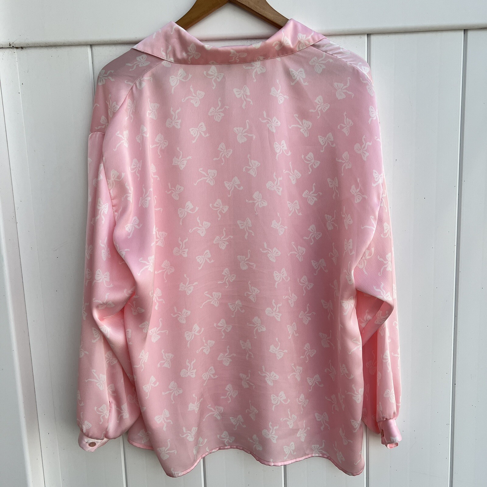 Ms. Blake Devon Vtg Blouse Long Sleeve Button Shirt Pink Bow Union 20W Coquette