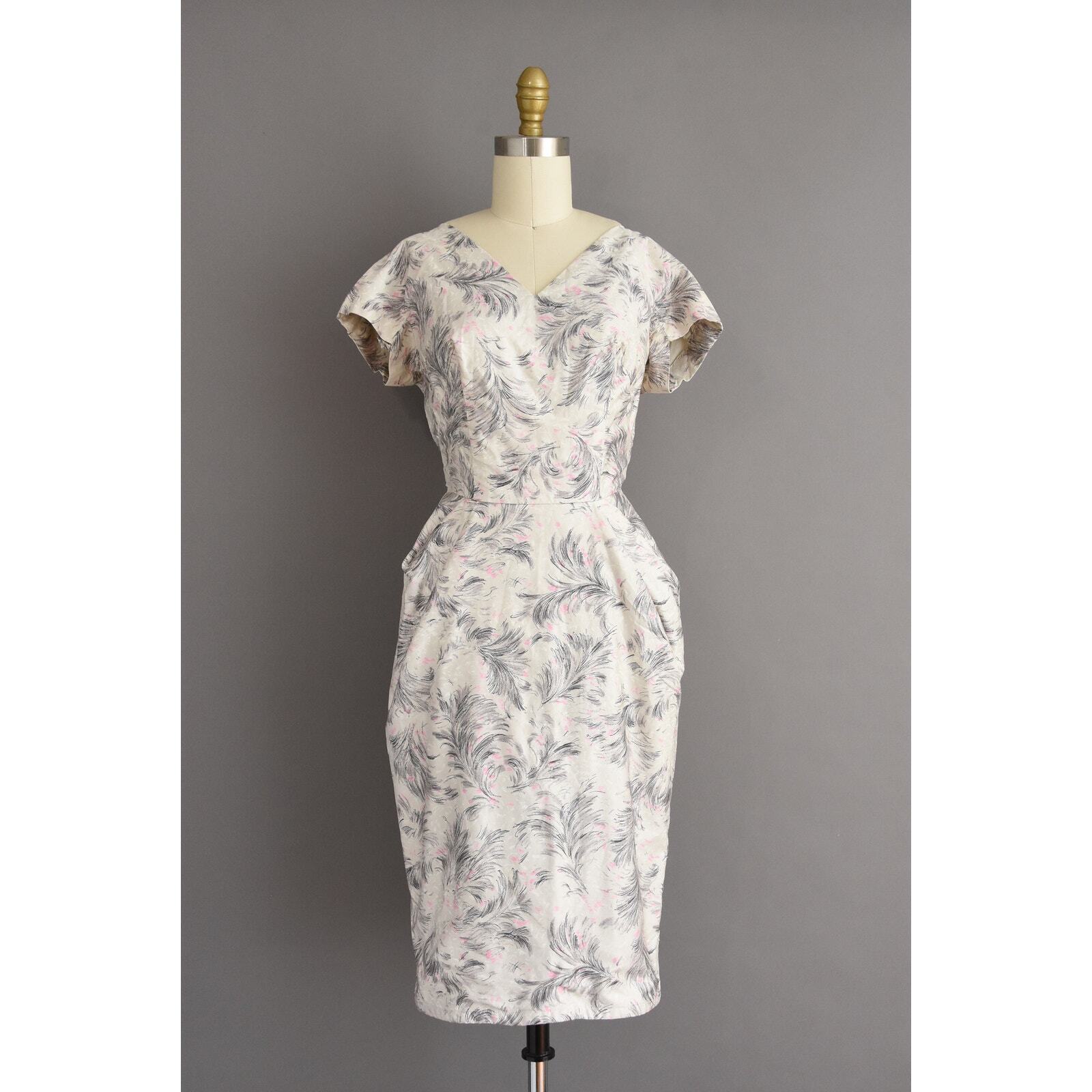 vintage 1950s 50s dress Polished Cotton Cocktail Party Wiggle Dress XS Small