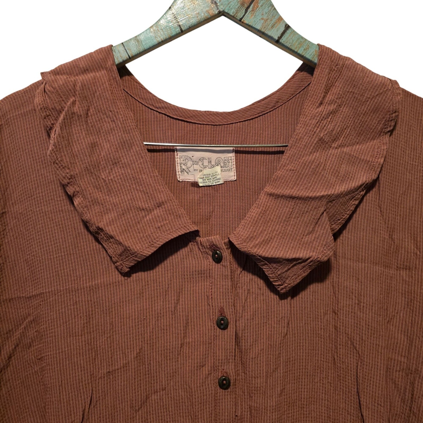 Vintage 80s R-Clan by Jeanne Eingelhart Checkered Rayon Rust Shirt Dress, Sz L