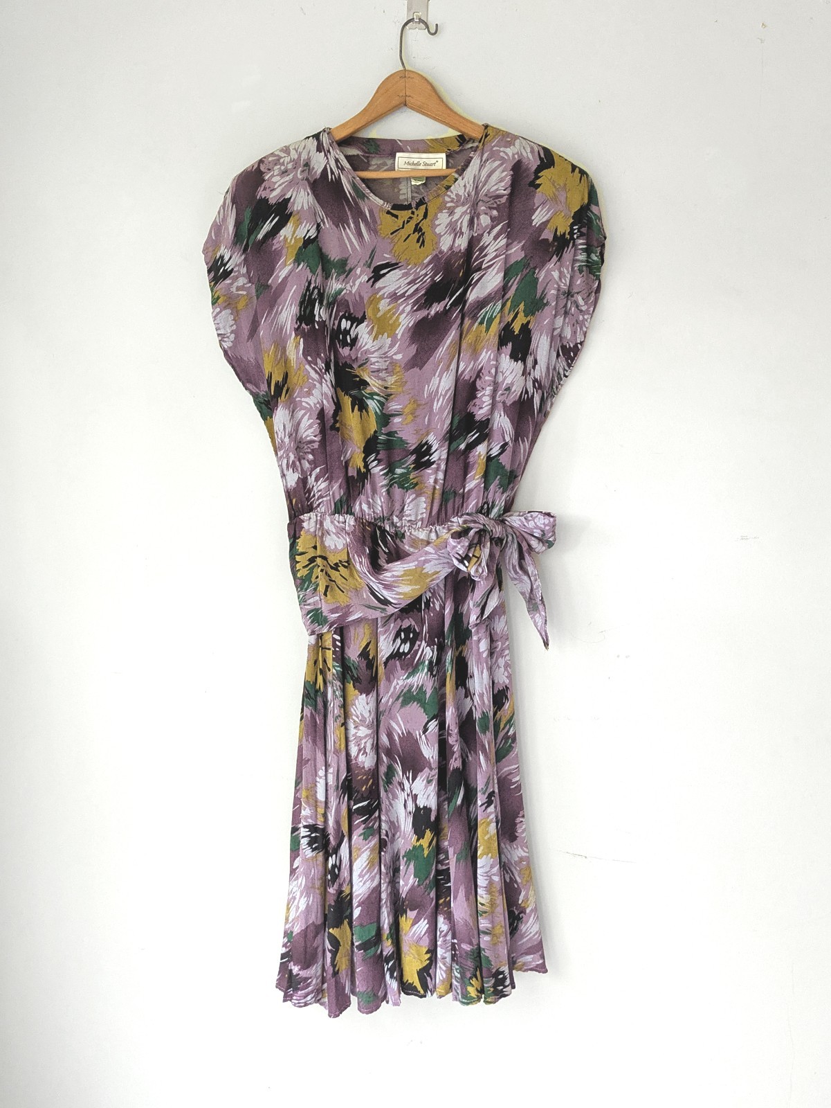 90’s Vintage Abstract floral dropwaist crinkle dress Michelle Stuart sz 10
