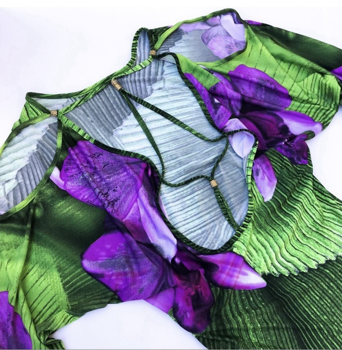 Vintage Runway & Magazine Roberto Cavalli Purple & Green Floral Dress M – XL