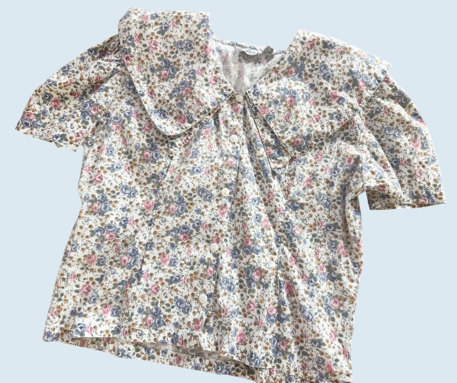 Vintage BONJOUR Floral Peter Pan Collar Blouse Top 1980s Size Small