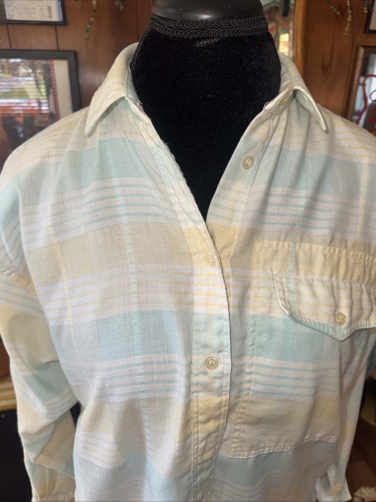 Vintage Shirt 80s CarenSport Button Up Plaid Removable Shoulder Pad Women 2106