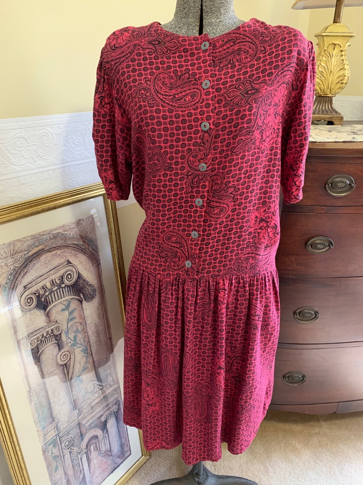 D.B Sport Dress Vintage 90’s Pink Black Paisley Medallion Print Size Large