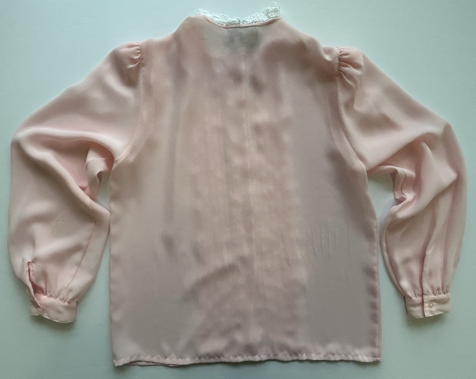 Vintage 80s AU COURANT Pink Semi Sheer Pleated Secretary Academia Blouse Sz 8