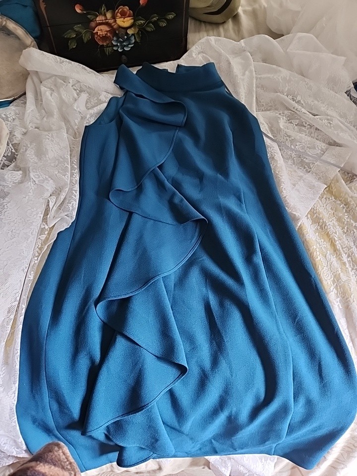 Eliza J Ruffle Sleeveless Sheath Mock Neck Cocktail Dress Size 14