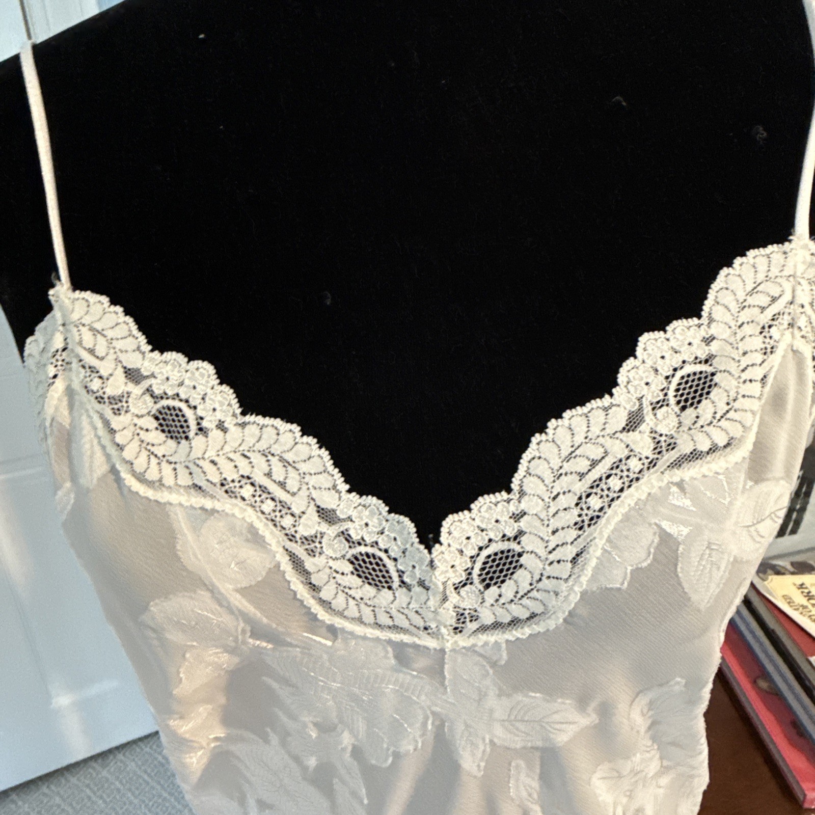 Vtg Blanche White Sheer/satin Lace Lingerie Boho Maxi Night Gown Small 80s slits