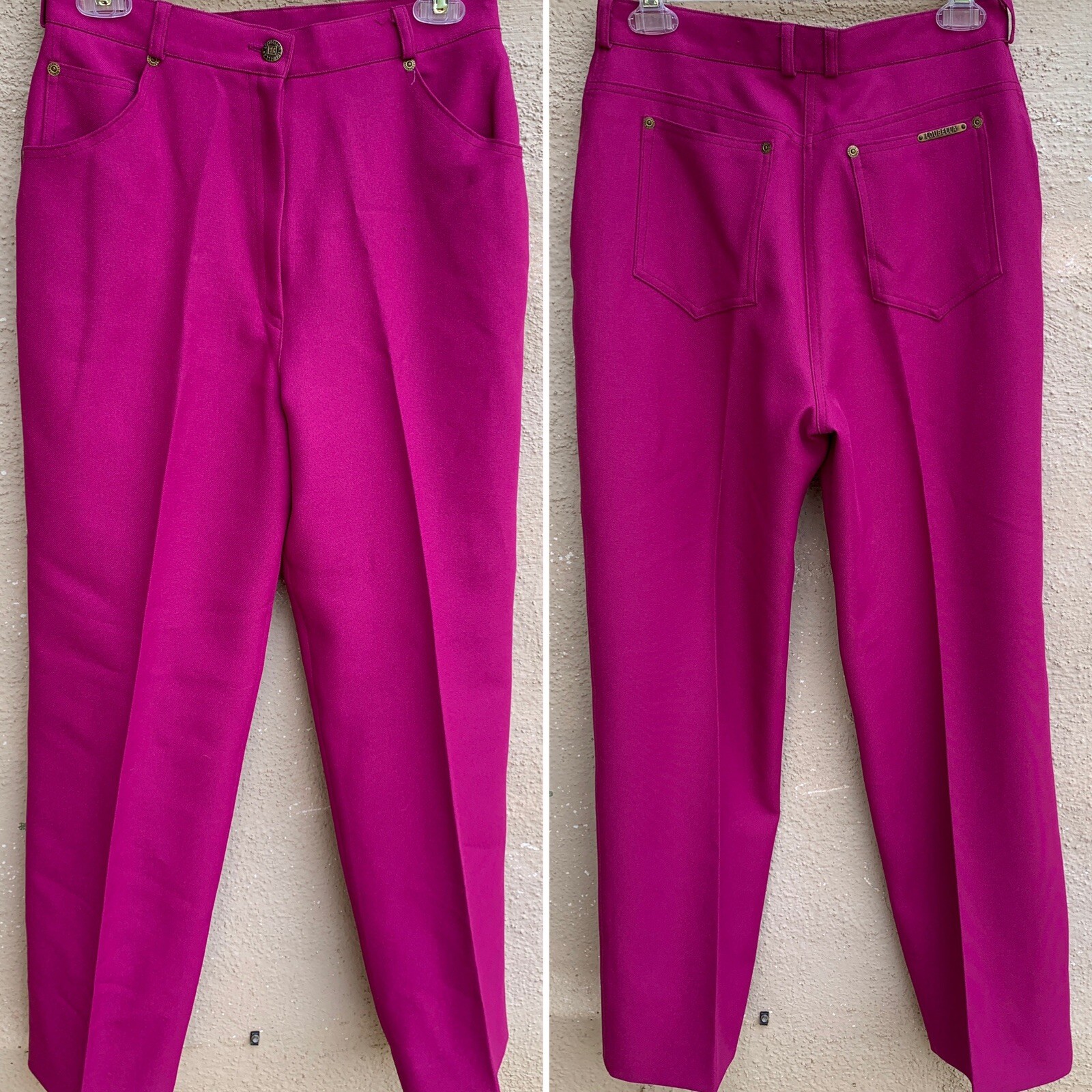 Vintage Loubella Pants Fuchsia Pink High Waist 5 Pocket Talon 42 Zipper 28 1/2”
